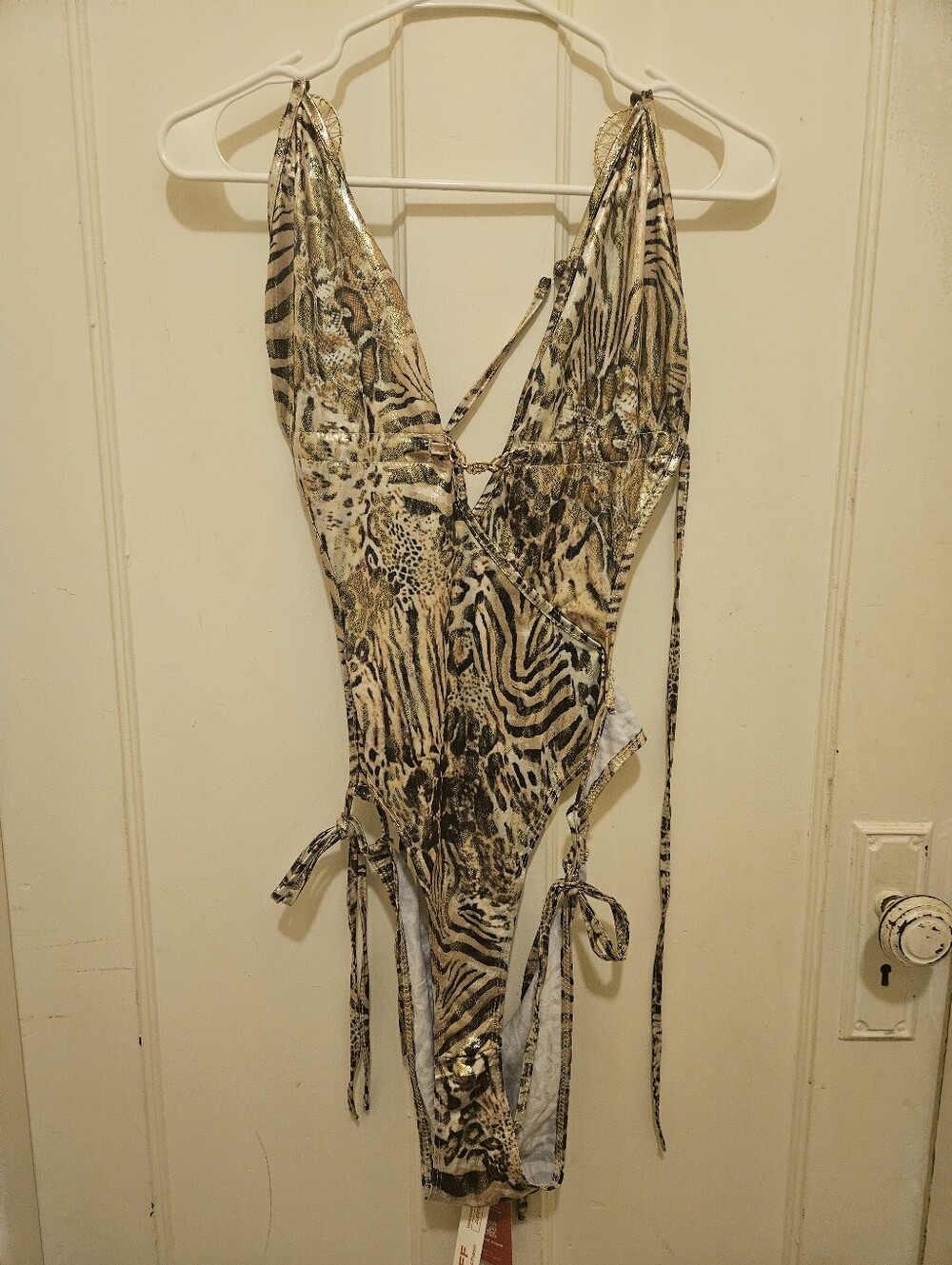 Animal Print One-Piece Bodysuit with Metallic Accents